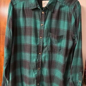 American Eagle Outfitters Teal and Black Plaid Shirt